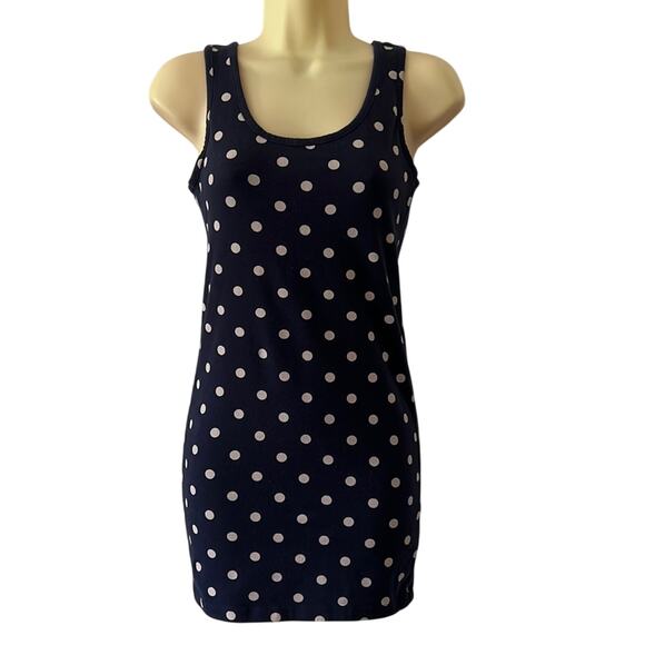 Forever 21 Juniors XS Navy Blue & Cream Polka Dot Knit Tank Dress with Bow Back - Picture 1 of 7